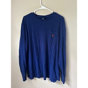 Polo Ralph Lauren Mens Long Sleeve T Shirt Pocket Tee Blue Orange Logo Classic
